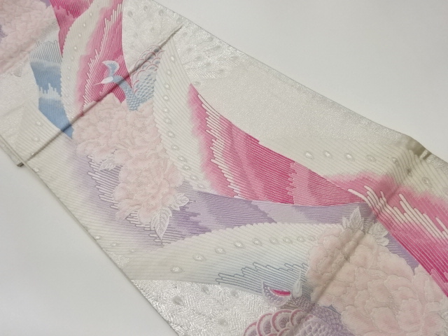 JAPANESE KIMONO / VINTAGE FUKURO OBI / WOVEN PEONY & PEACOCK